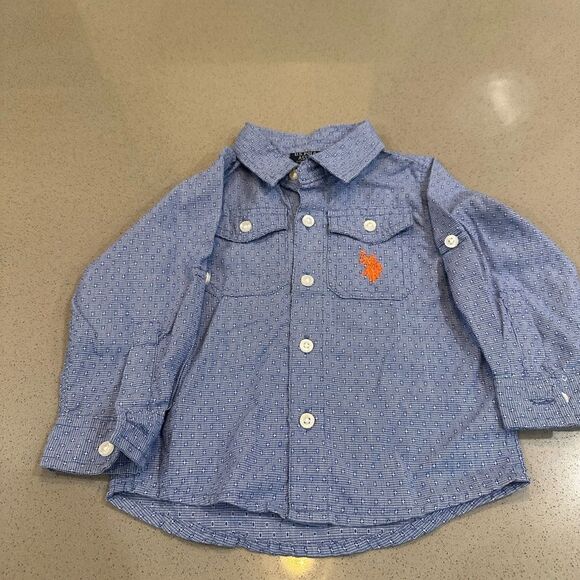 US Polo Assn Baby Boy blue Long Sleeve Button Down Shirt size 12 months - Picture 1 of 4